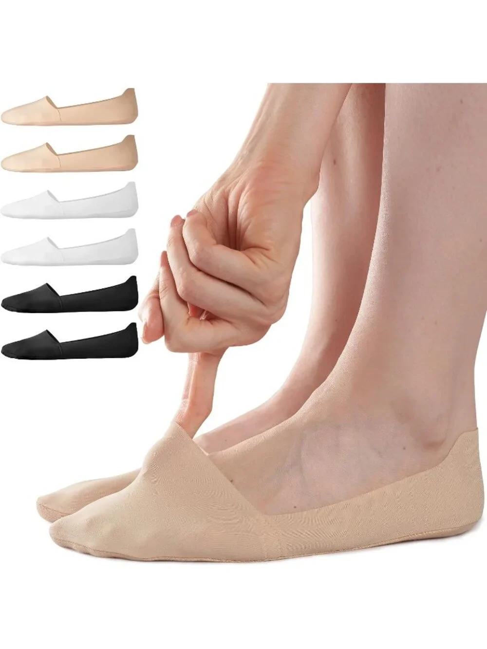 🧦Women's White Black No Show Socks 6 Pairs Non Slip Low Cut Invisible Liner